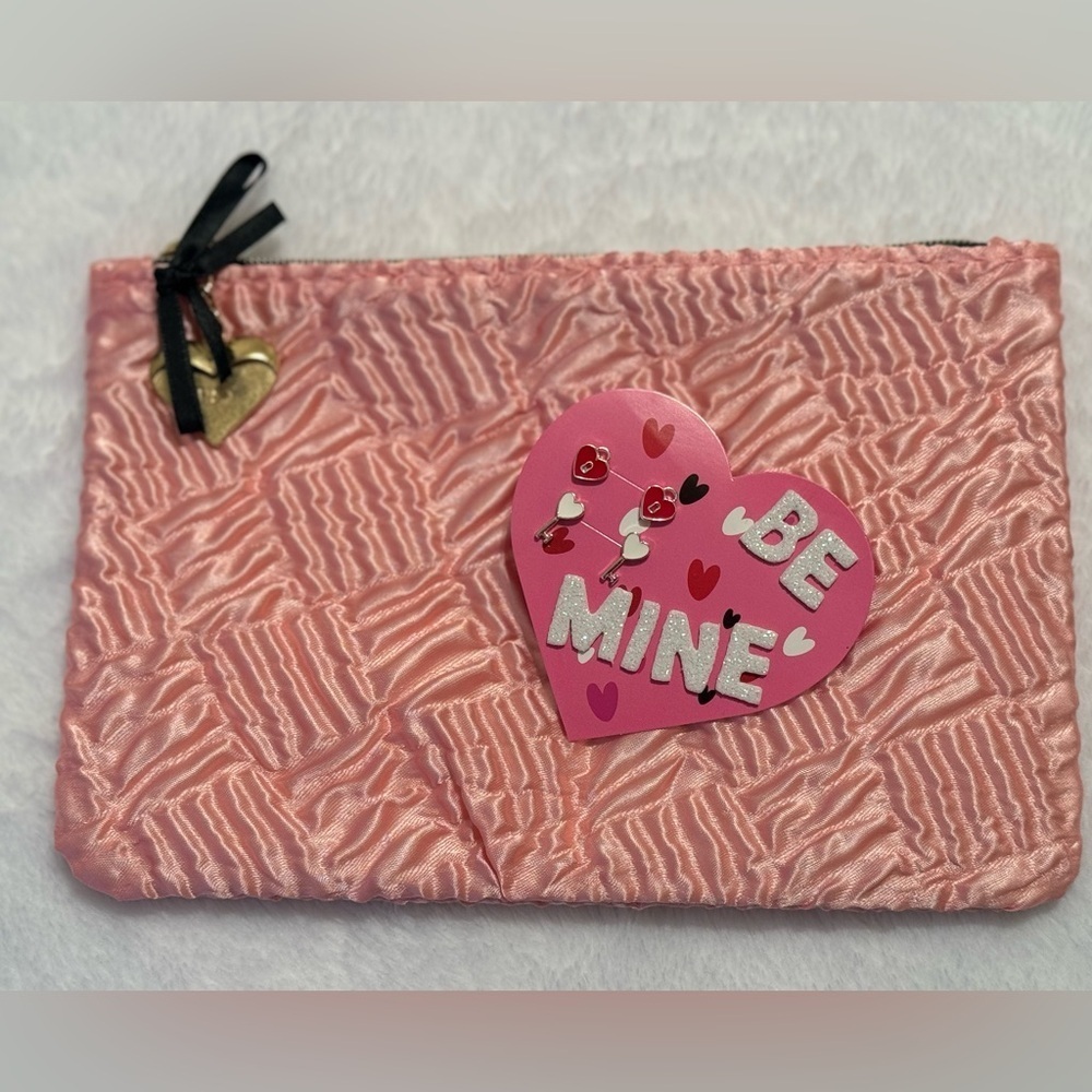 Valentines Lock Key Earrings Set Pink Makeup Bag
